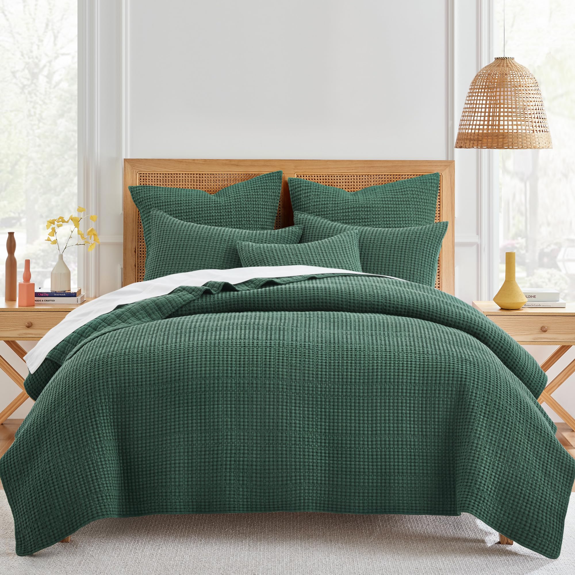 Levtex Home - Mills Waffle - Full/Queen Quilt Set - Forest Green Cotton Waffle - Quilt Size (88 X 92In.), Sham Size (26 X 20In.)