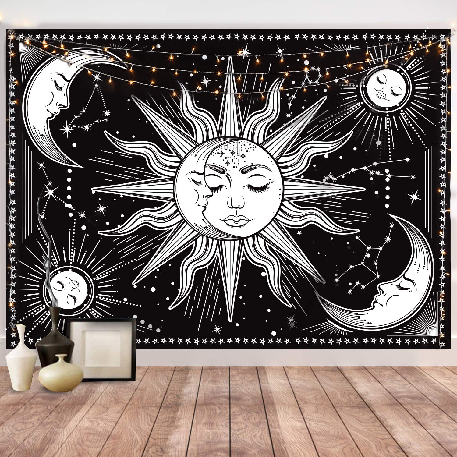 Hotmir Wall Tapestry Black And White - Aesthetic Tapestry Wall Hanging Moon Tapestry As Wall Art For Bedroom, Living Room, Dorm