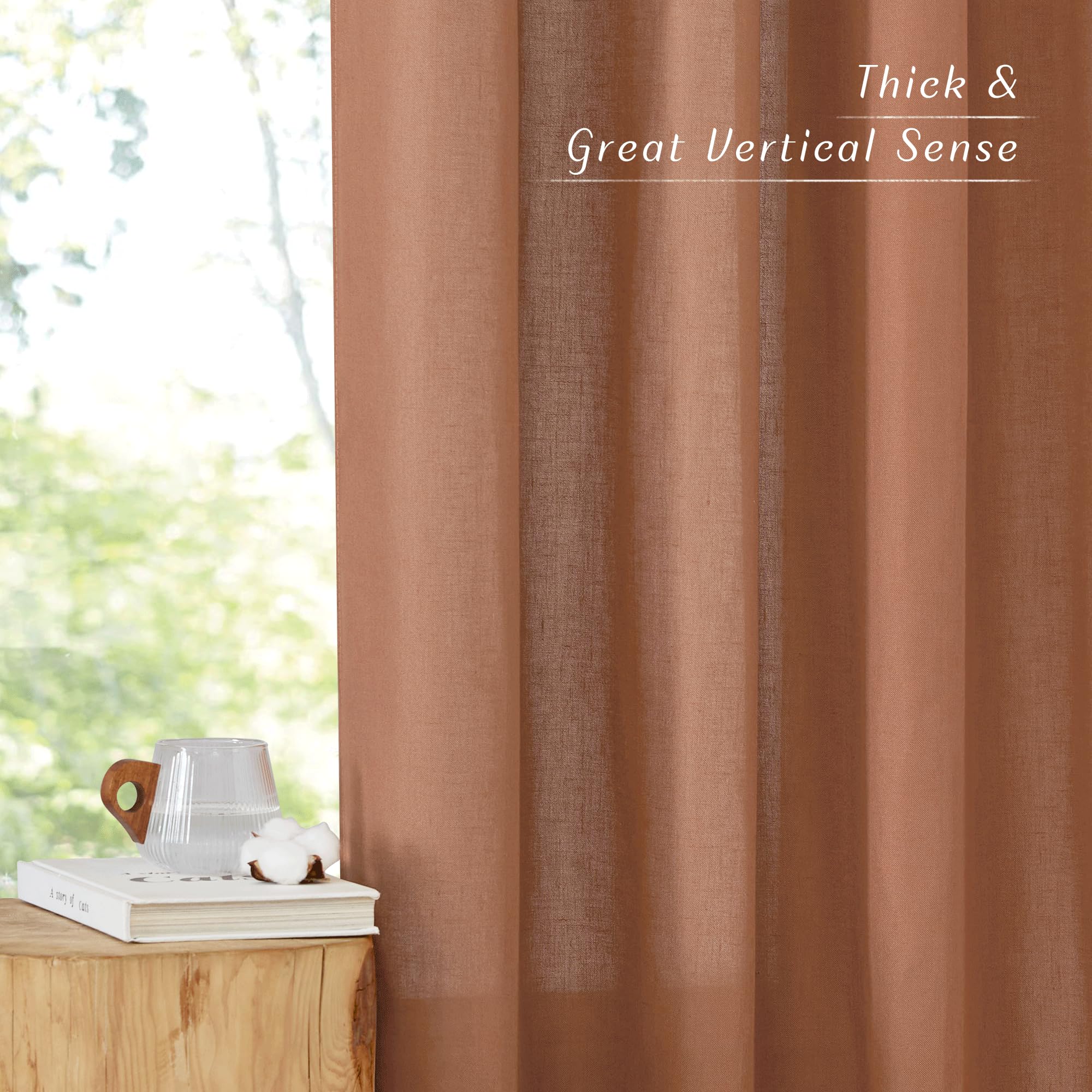 NICETOWN Caramel Linen Curtains 96 Long, Grommet Window Treatments for Living Room & Bedroom, 55W x 96L, 2 Panels, Light Filtering Privacy