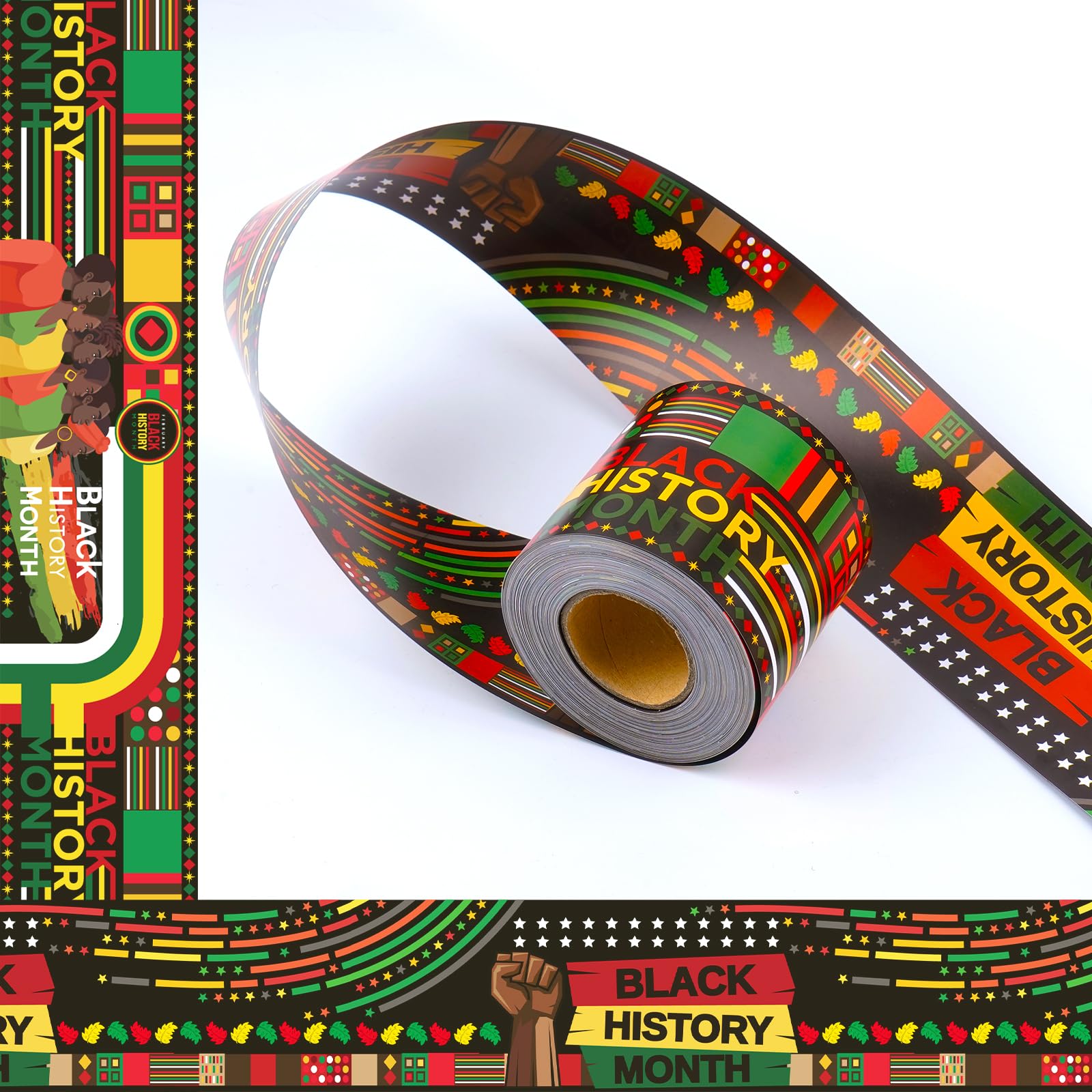 Jynterplay 72Ft Black History Month Bulletin Board Border Kente Cloth Two-Sided Printed Trim Paper Classroom Chalkboard Decorati