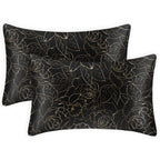 Exq Home Satin Pillowcase For Hair And Skin Queen - Printed Rose On Black Silk Pillowcase 2 Pack 20X30 Inches - Satin Pillow Cas