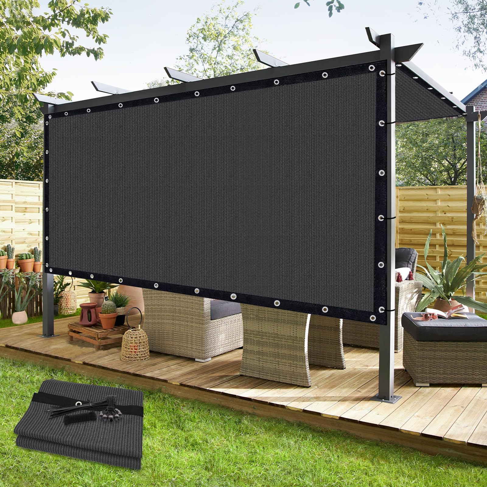 KANAGAWA 90% Sun Shade Cloth 10X 20 Outdoor Pergola Shade Cover Canopy with Grommets UV Block Privacy Screen for Patio, Backya