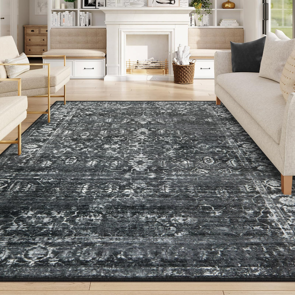 Lahome 8x10 Area Rugs for Living Room Washable Rugs 8x10 Black Large Rug Indoor Carpet, Vintage Distressed Rug Soft Non Slip Are