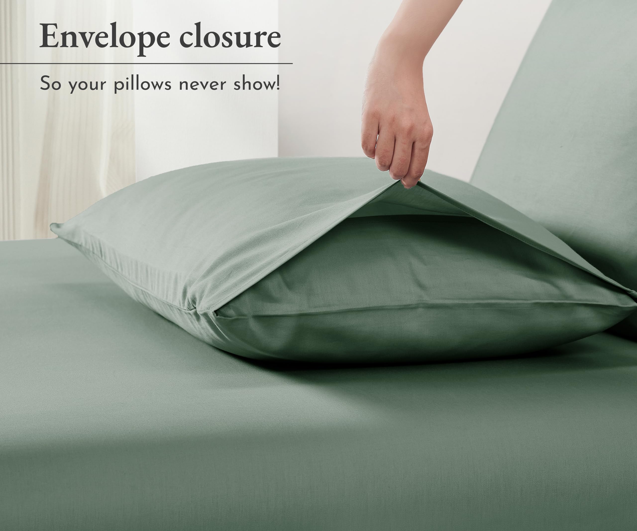 California Design Den 100% Cotton King Size Pillow Cases, King Size Pillowcases Set Of 2 Soft & Cooling Sateen Weave Cases, For King Size Pillows - Sage Green