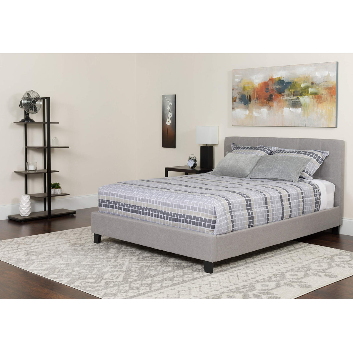 Flash Furniture Tribeca Queen Size Tufted Upholstered Platform Bed in Light Gray Fabric with Memory Foam Mattress