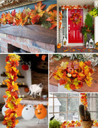 4 Packs Artificial Fall Leaves Garland, 5.9Ft/Pieces Autumn Maple Leaves Mantle Garland Hanging Vines For Home Decor Wedding Hal