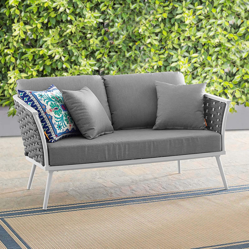 Modway Stance Outdoor Patio Contemporary Modern Woven Rope Loveseat In White Gray