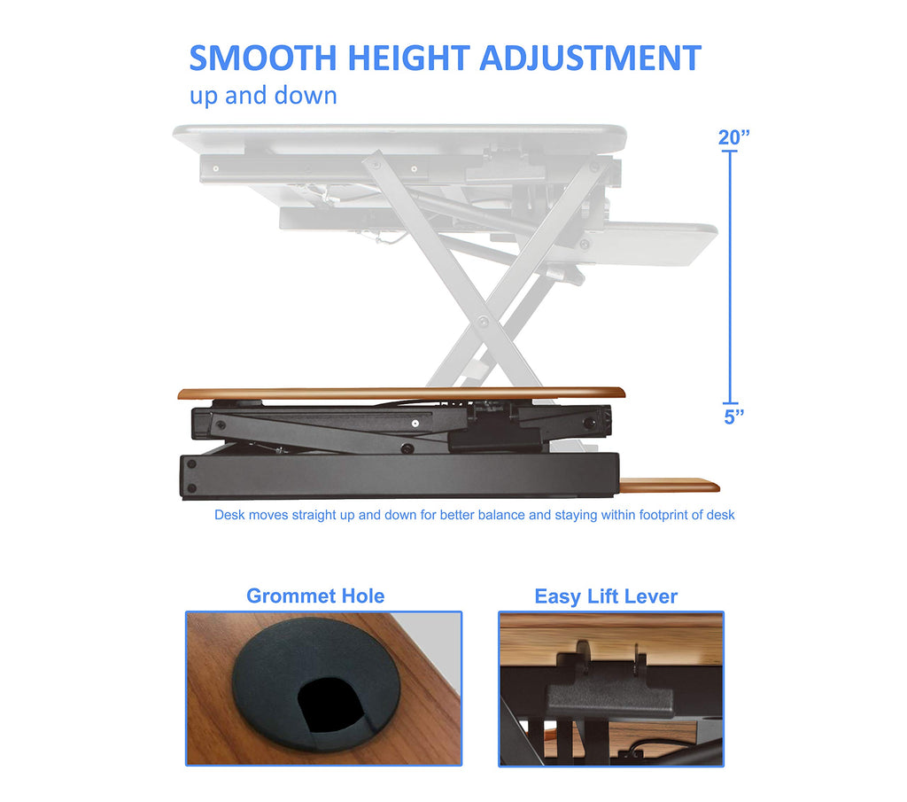 Rocelco 40" Large Height Adjustable Standing Desk Converter with Dual Monitor Stand BUNDLE - Quick Sit Stand Up Computer Workstation Riser - Retractable Keyboard Tray - Teak (R DADRT-40-DMS)