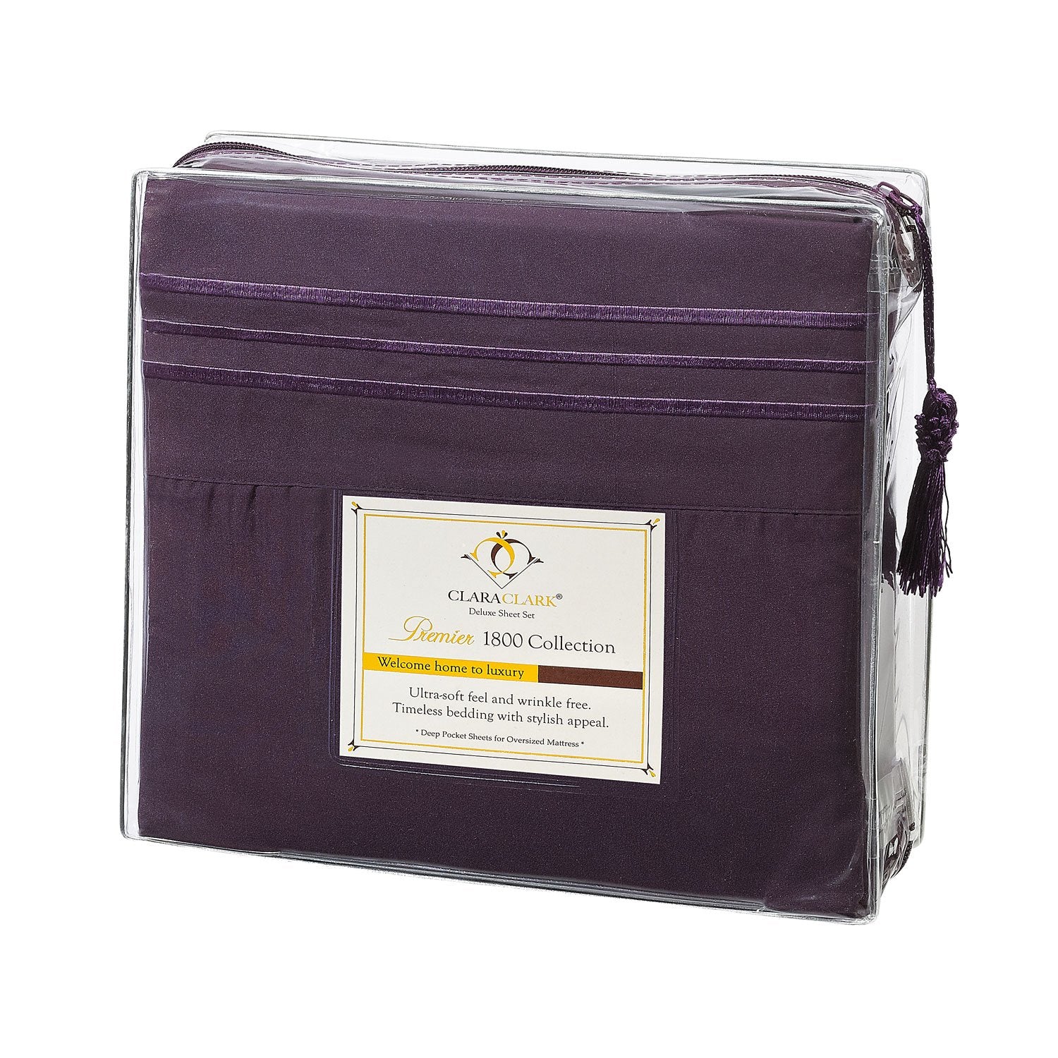 Clara Clark Bed Sheets, Premier 1800 Series 4 Piece Bed Sheet Set, Deep Pocket, Wrinkle, Fade, Stain Resistant, Luxury Soft Bedding Sheets & Pillowcases, Queen, Purple Eggplant
