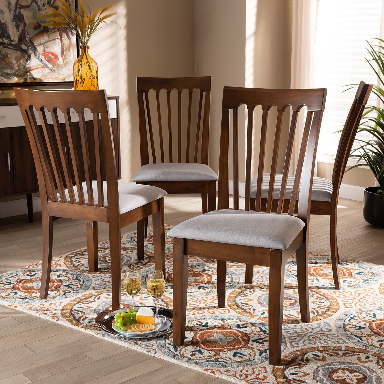 Baxton Studio Minette Modern Fabric Dining Chair, Grey and Walnut, 4/Pack (163-4P-9879-HIT)