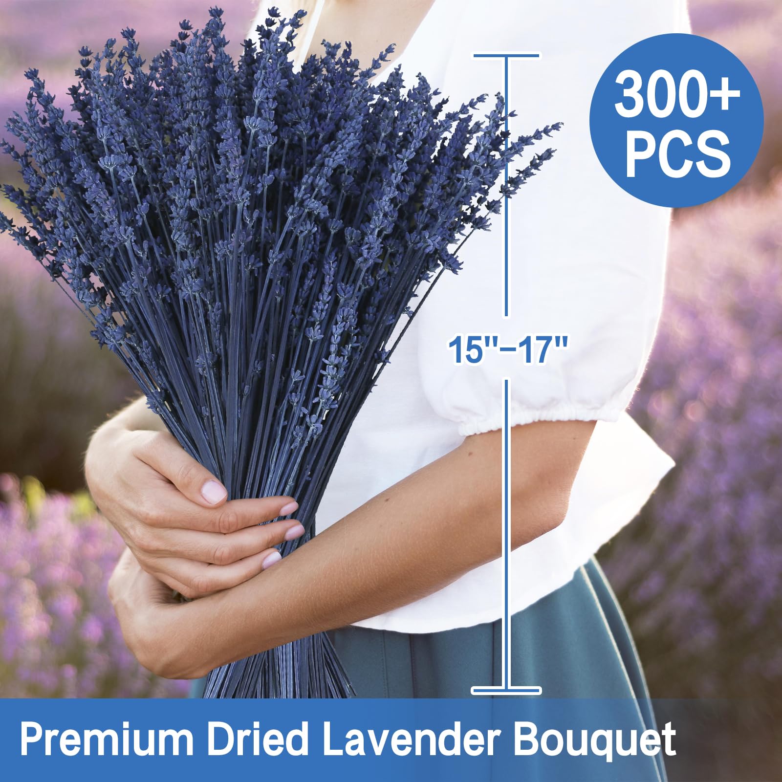 Dried Blue Lavender Flowers Bundle-Dried Preserved Lavender Bouquet 15''-17'' For Home Wedding Shower Vase D  Cor, Aromatherapy,