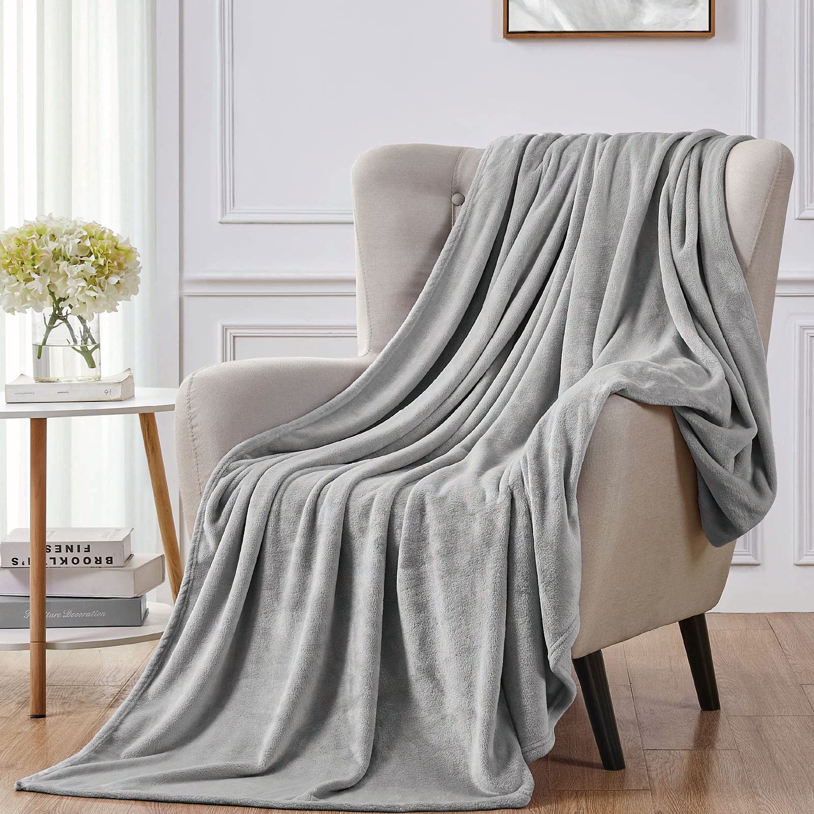 Walensee Fleece Blanket Plush Throw Fuzzy Lightweight (Twin Size 60X80 Ash Grey) Super Soft Microfiber Flannel Blankets For Couc