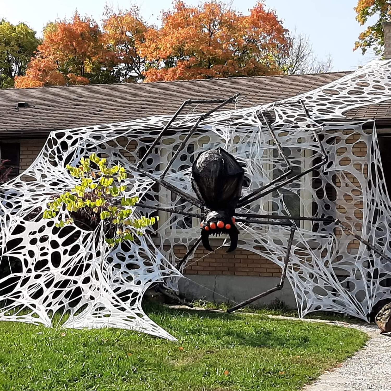 JOYSELLER 2 Packs Spider Web Halloween Decorations Outdoor, Stretchy 900 sqft Halloween Spider Web, Cut-Your-Own Flexible Spider