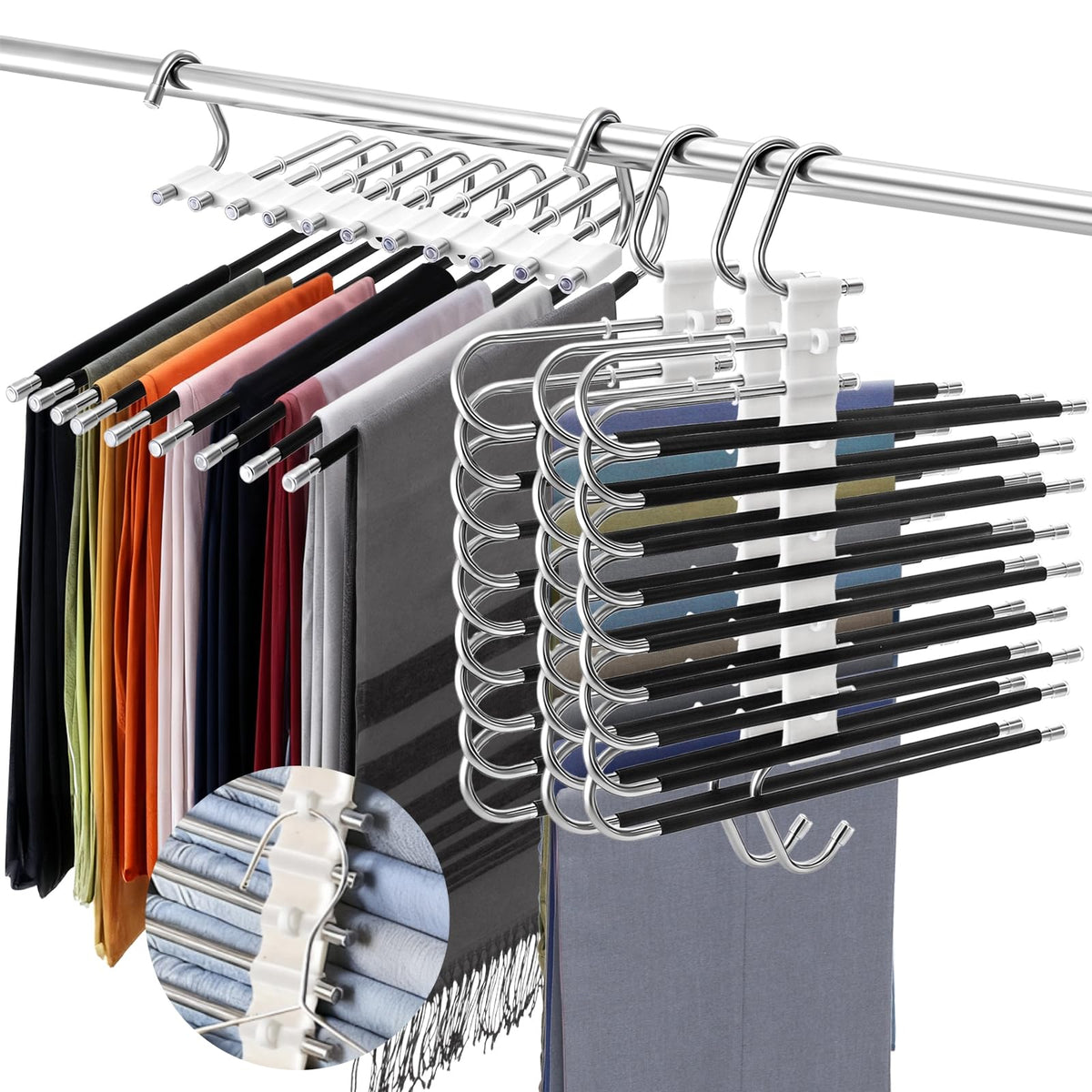Cididu 4 Pack Pants Hangers Space Saving 9 Layers, NonSlip Closet Storage Organizers, Stainless Steel Jean Clothes Hanger Pants