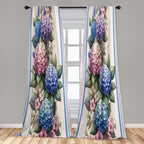 Ambesonne Floral Curtains, Leafy Huddle Of Modern Illustrated Hydrangea On Pastel Striped Back, Window Treatments 2 Panel Set Fo