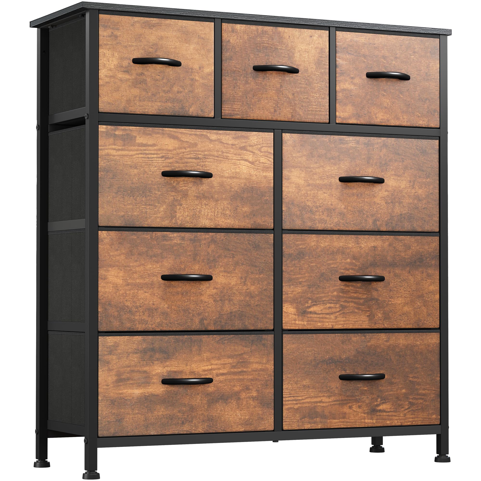 Dwvo Dresser With 9 Drawers - Fabric Storage Tower, Organizer Unit For Living Room, Hallway - Sturdy Steel Frame, Wooden Top & Easy Pull Fabric Bins