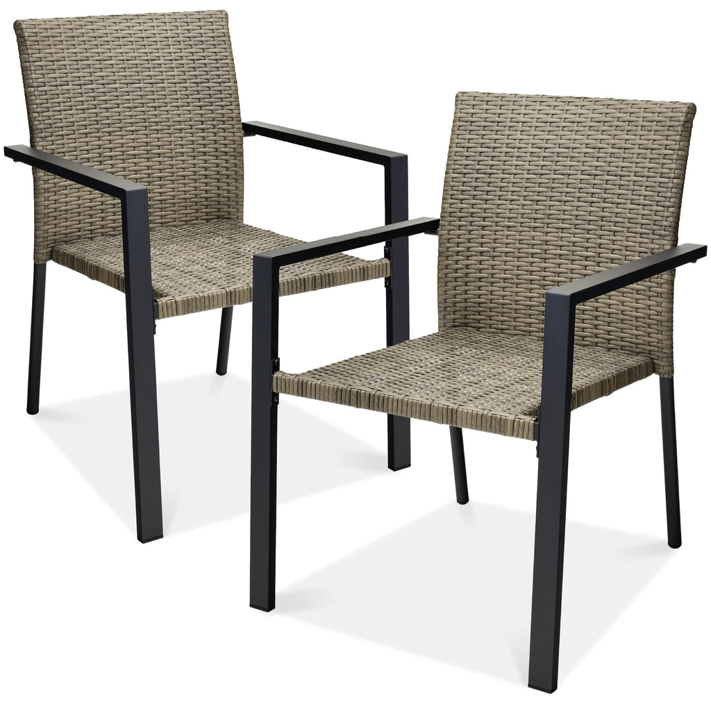 Best Choice Products Set Of 2 Stackable Outdoor Wicker Dining Chairs All-Weather Firepit Armchair W/Armrests, Steel Frame For Patio, Deck, Garden, Yard - Taupe