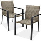 Best Choice Products Set Of 2 Stackable Outdoor Wicker Dining Chairs All-Weather Firepit Armchair W/Armrests, Steel Frame For Patio, Deck, Garden, Yard - Taupe