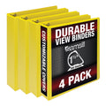 Samsill Durable 1.5 Inch Binder, Made In The Usa, D Ring Binder, Customizable Clear View Binder, Yellow, 4 Pack, Each Holds 350
