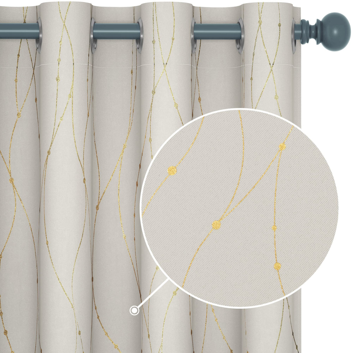 Deconovo Curtains For Bedroom 2 Panels Set - Room Darkening Curtain, Window Curtains For Flat Apartment, Grommet Drape With Gold