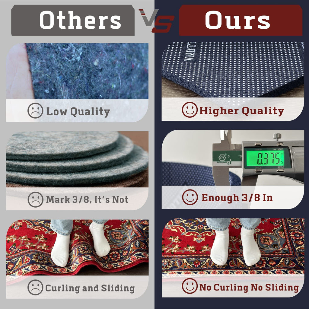 Delluna Non-Slip Area Rug Pad 5'X7', 3/8'' Thick Double Side Rubber + Felt, Premium Deluxe Cushioned- Safe For All Floors, Adds