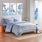 Codi King Size Bedding Comforter Sets With Sheets, Blue White Striped Bed In A Bag Reversible For All Seasons, Modern Cationic D