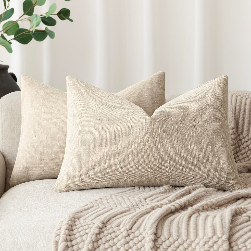 Foindtower Pack Of 2 Soft Textured Throw Decorative Pillow Covers Lumbar Accent Solid Cushion Cover Cozy Neutral Farmhouse Pillo