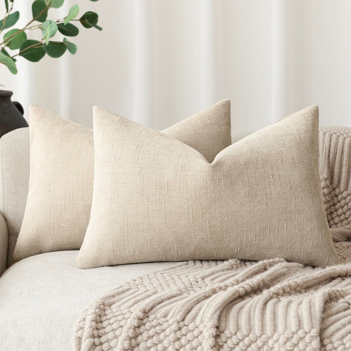 Foindtower Pack Of 2 Soft Textured Throw Decorative Pillow Covers Lumbar Accent Solid Cushion Cover Cozy Neutral Farmhouse Pillo