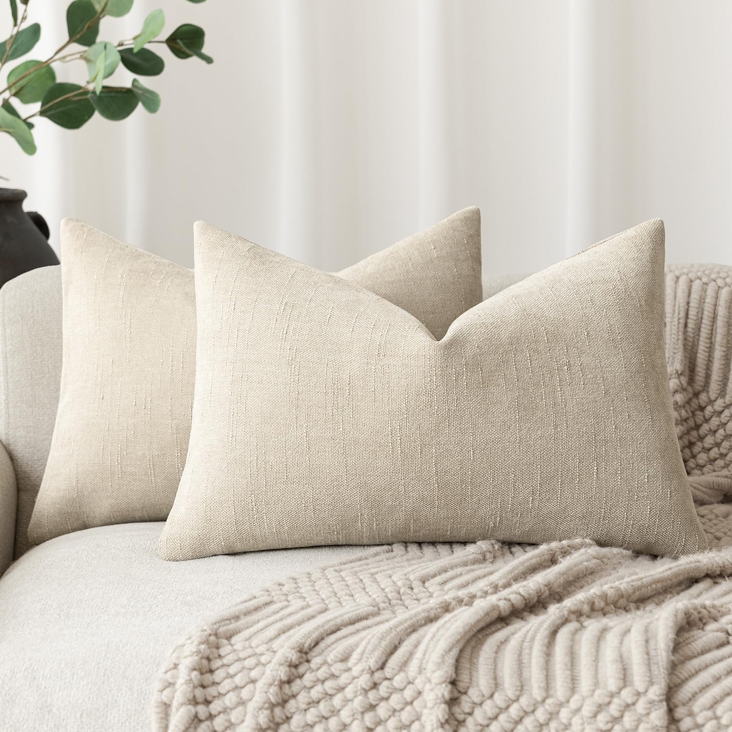 Foindtower Pack Of 2 Soft Textured Throw Decorative Pillow Covers Lumbar Accent Solid Cushion Cover Cozy Neutral Farmhouse Pillo