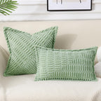 Decoruhome Decorative Spring Sage Green Throw Pillow Covers 12X20 Set Of 2 With Splicing, Boho Lumbar Soft Corduroy Broadside Tw