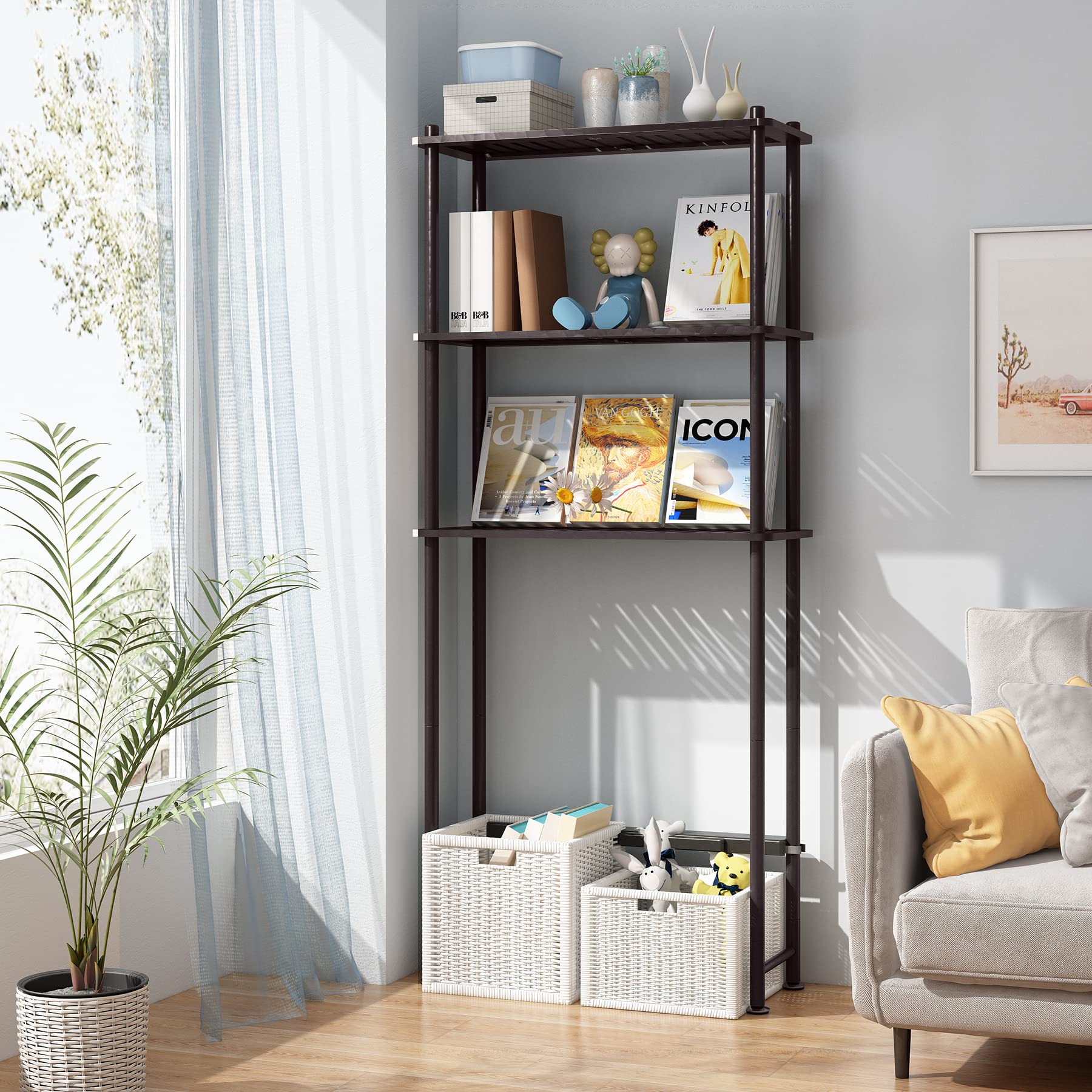 Amazerbath Bamboo Over The Toilet Storage Shelf, Over Toilet Bathroom Organizer Rack, 3-Tier Bathroom Shelves Over Toilet, Space Saver, Espresso