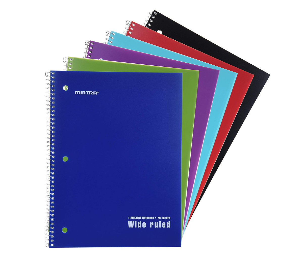 Mintra Office Spiral Notebooks - Poly Cover, Wide Ruled, 6 Pack For School, Office, Business, Professional 70 Sheets