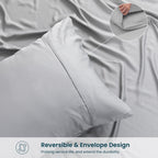 Gokotta Bamboo Rayon Fitted Sheet And Pillow Cases, Super Soft Cooling Fitted Sheet With 4 Elastic Corner Straps - 16'' Pocket F