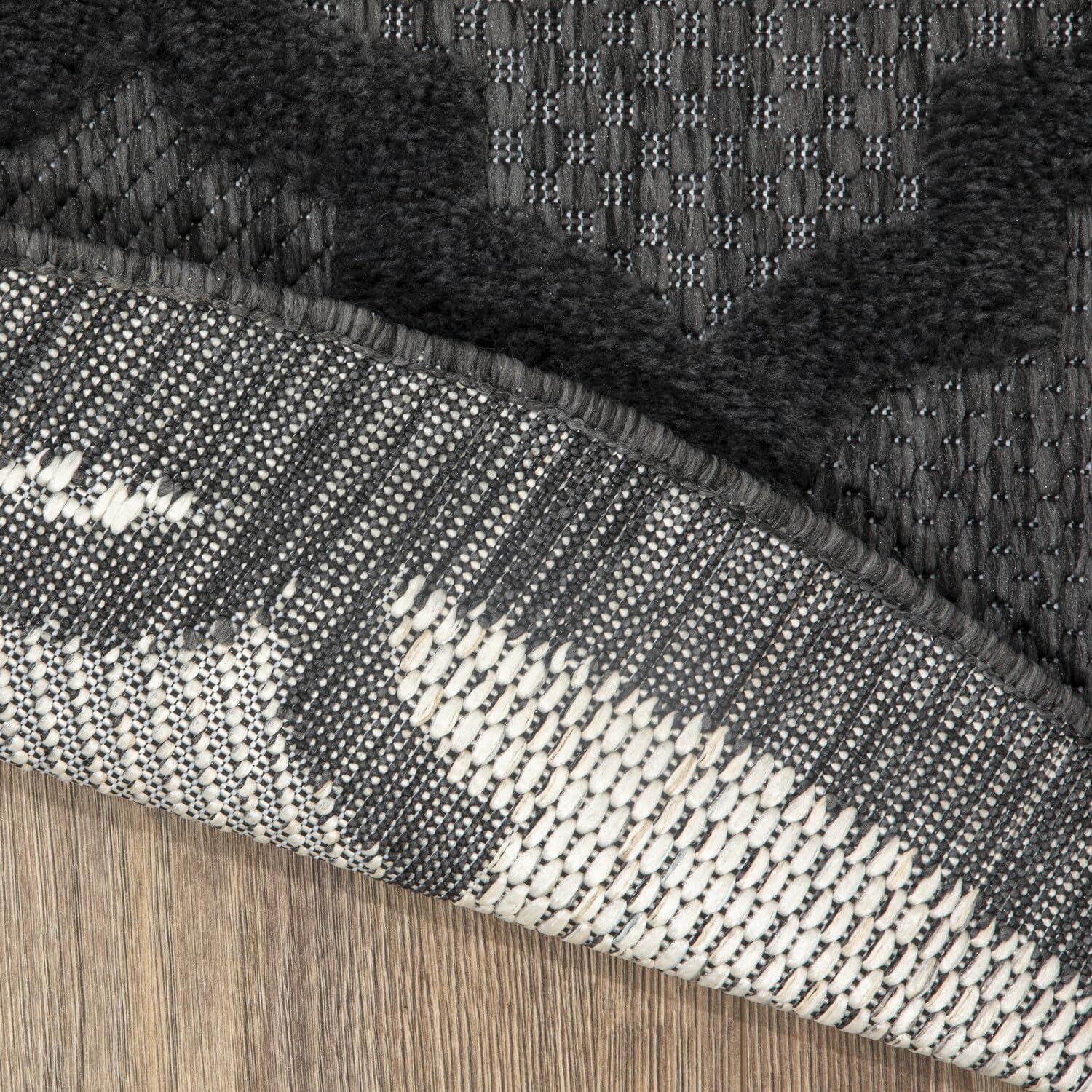 Nourison Easy Care Indoor/Outdoor Charcoal Black 5' X Round Area Rug, Easy Cleaning, Non Shedding, Bed Room, Living Room, Dining Room, Backyard, Deck, Patio (5 Round)
