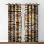 Jekeno Marble Curtains Curtains Colorful Brick Stone Wall Design Home Bedroom Living Room Decor Brown Grommet Window Drapes 2 Pa