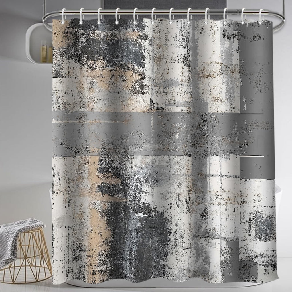 Lnond 4Pcs Bathroom Shower Curtain Sets With Rugs,Black And Grey Painting Art Bathroom Sets With Shower Curtain And Rugs And Acc