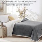 Lbro2M Striped Sherpa Fleece Bed Blanket Twin Size, Super Soft Fuzzy Plush Warm Cozy Fluffy Microfiber Couch Throw Velvet Double Reversible Luxurious Blankets (65X90),Grey