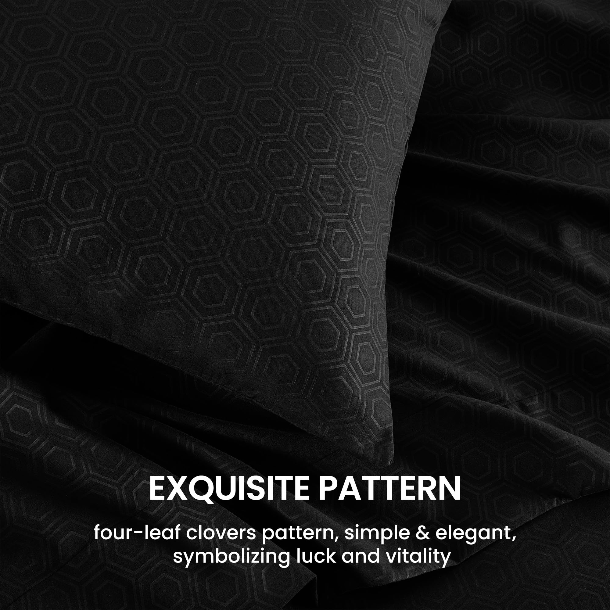 Sleep Zone Luxury Embossed Twin Bed Sheets Set For Kids, Black Honeycomb Pattern Sheet & Pillowcase Sets 3 Piece - Super Soft, Wrinkle Free, Fade Resistant, Deep Pocket 16' (Black, Twin)