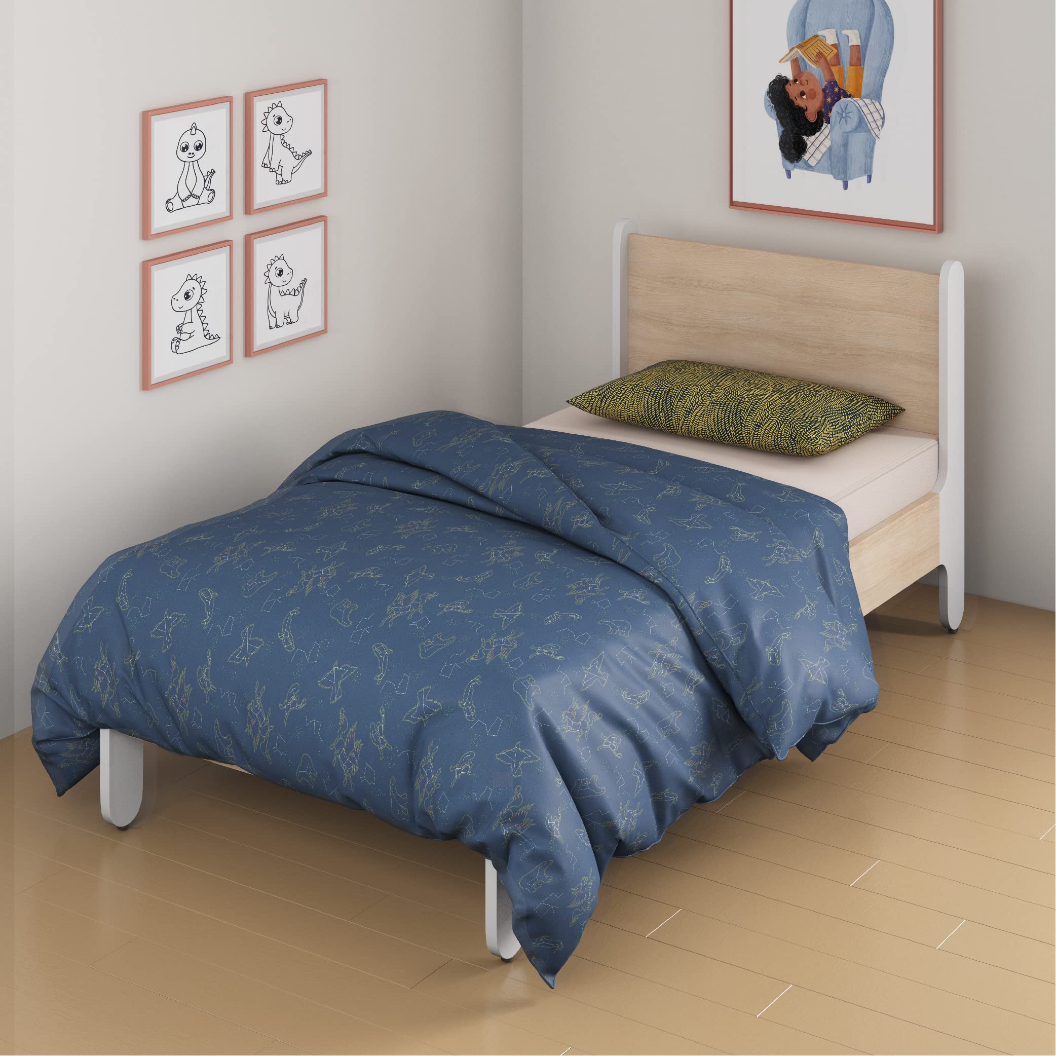 Smartsters Single Bed Reversible Comforter For Kids | 100% Bamboo Cotton | 300 Gsm Poly Wadding | Constellation Glow | 60 X 80 I