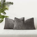 Juspurbet Dark Grey Chenille Lumbar Throw Pillow Covers 12X20 Inch Set Of 2 Decorative Soft Textured Cushion Cases For Living Ro
