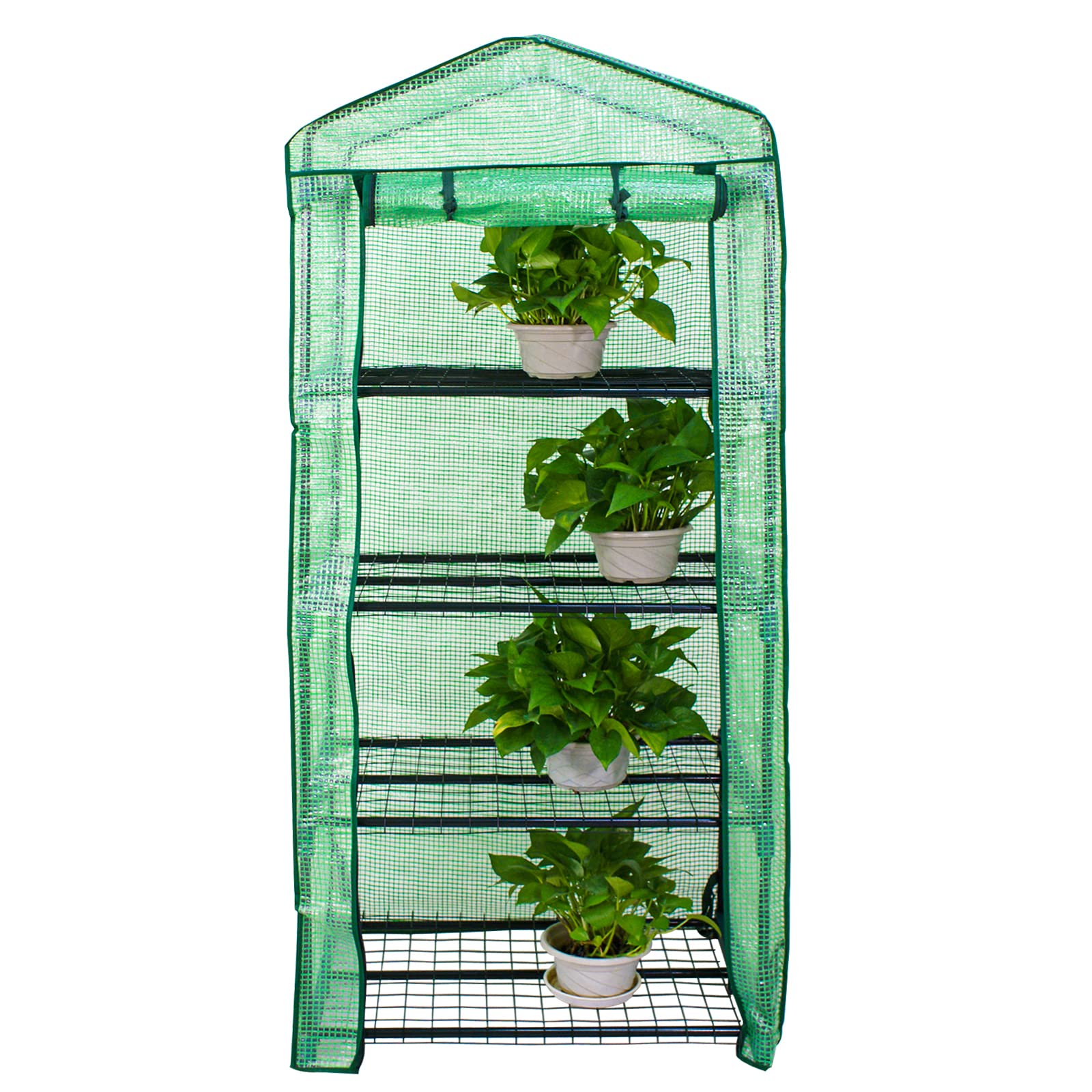 Homgarden 4-Tier Mini Greenhouse Portable Plant Flower Shelf Tent W/Pe Cover Roll-Up Zipper Door For Lawn Patio Garden Indoor Ou
