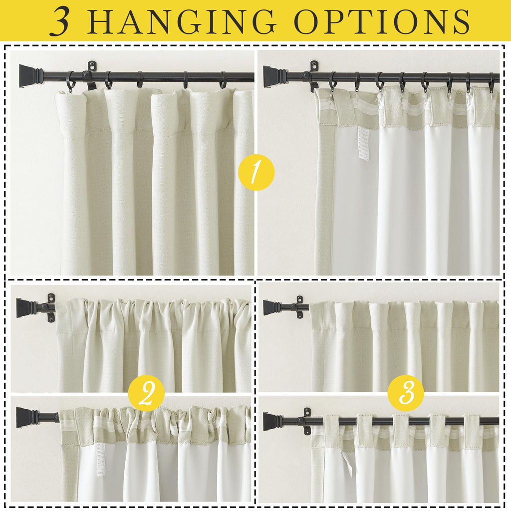 Nicetown Room Darkening 108 Inch Curtains For Sliding Glass Door, Rod Pocket/Back Tab/Hook Belt Faux Linen Noise Dampening Room
