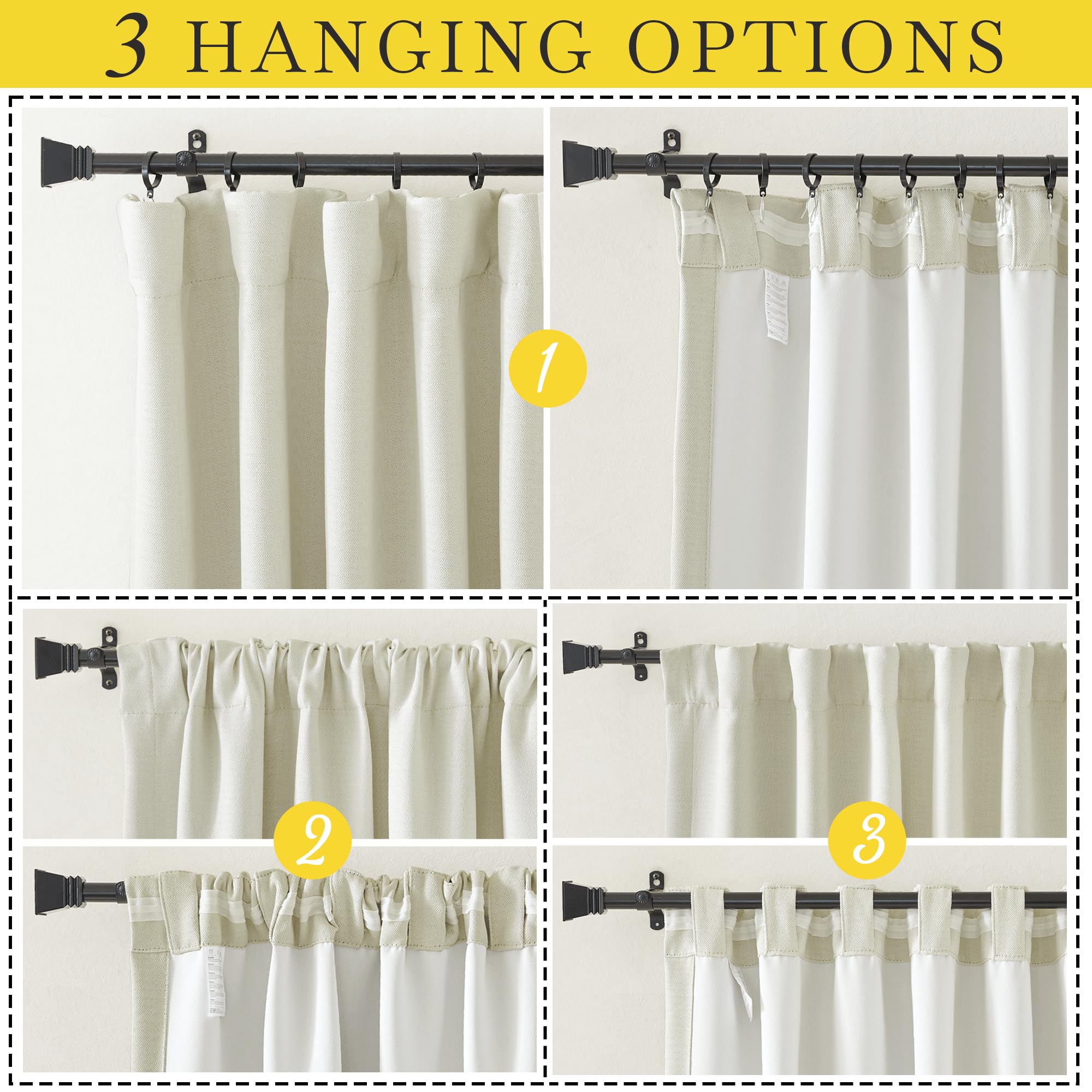 Nicetown Room Darkening 108 Inch Curtains For Sliding Glass Door, Rod Pocket/Back Tab/Hook Belt Faux Linen Noise Dampening Room