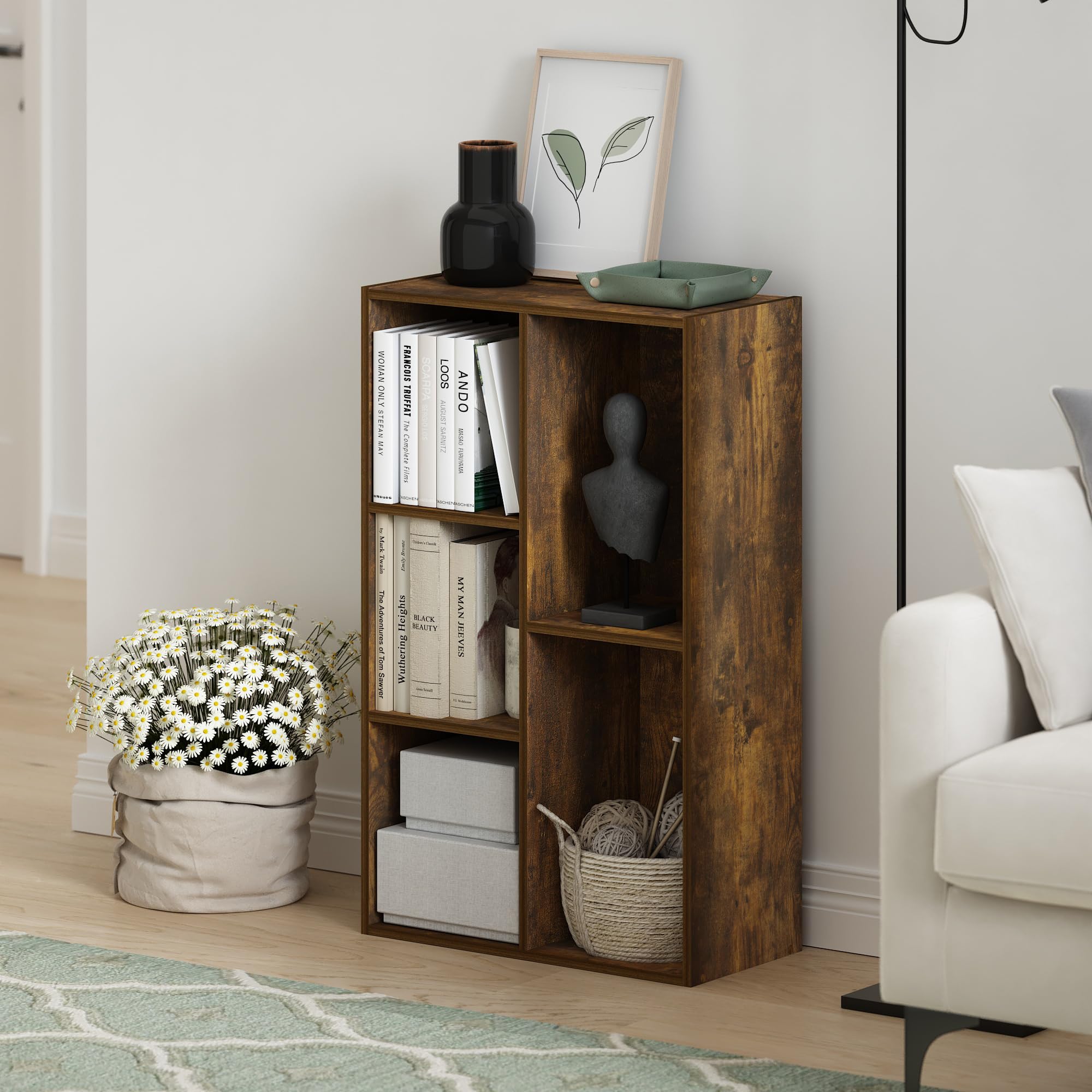 Furinno Luder 5-Cube Reversible Open Shelf, Amber Pine