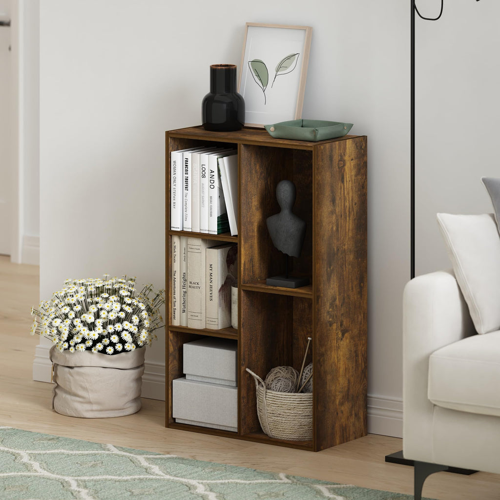 Furinno Luder 5-Cube Reversible Open Shelf, Amber Pine