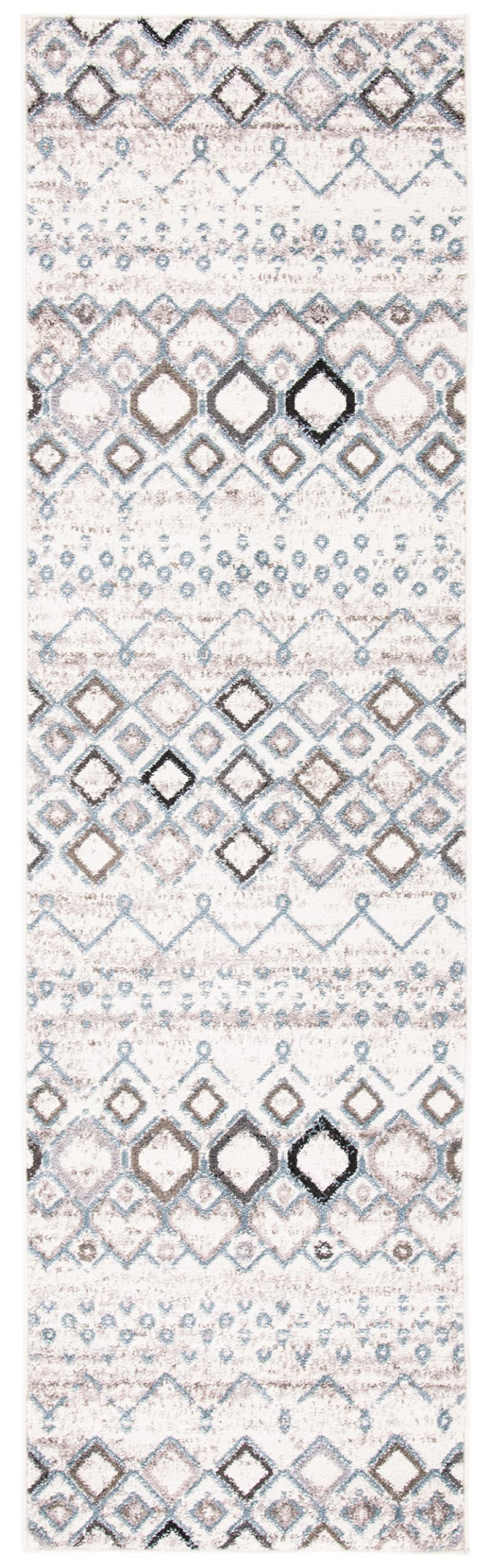 Safavieh Amsterdam Collection Runner Rug - 2'3'' X 16', Ivory & Grey, Moroccan Boho Design, Non-Shedding & Easy Care, Ideal For