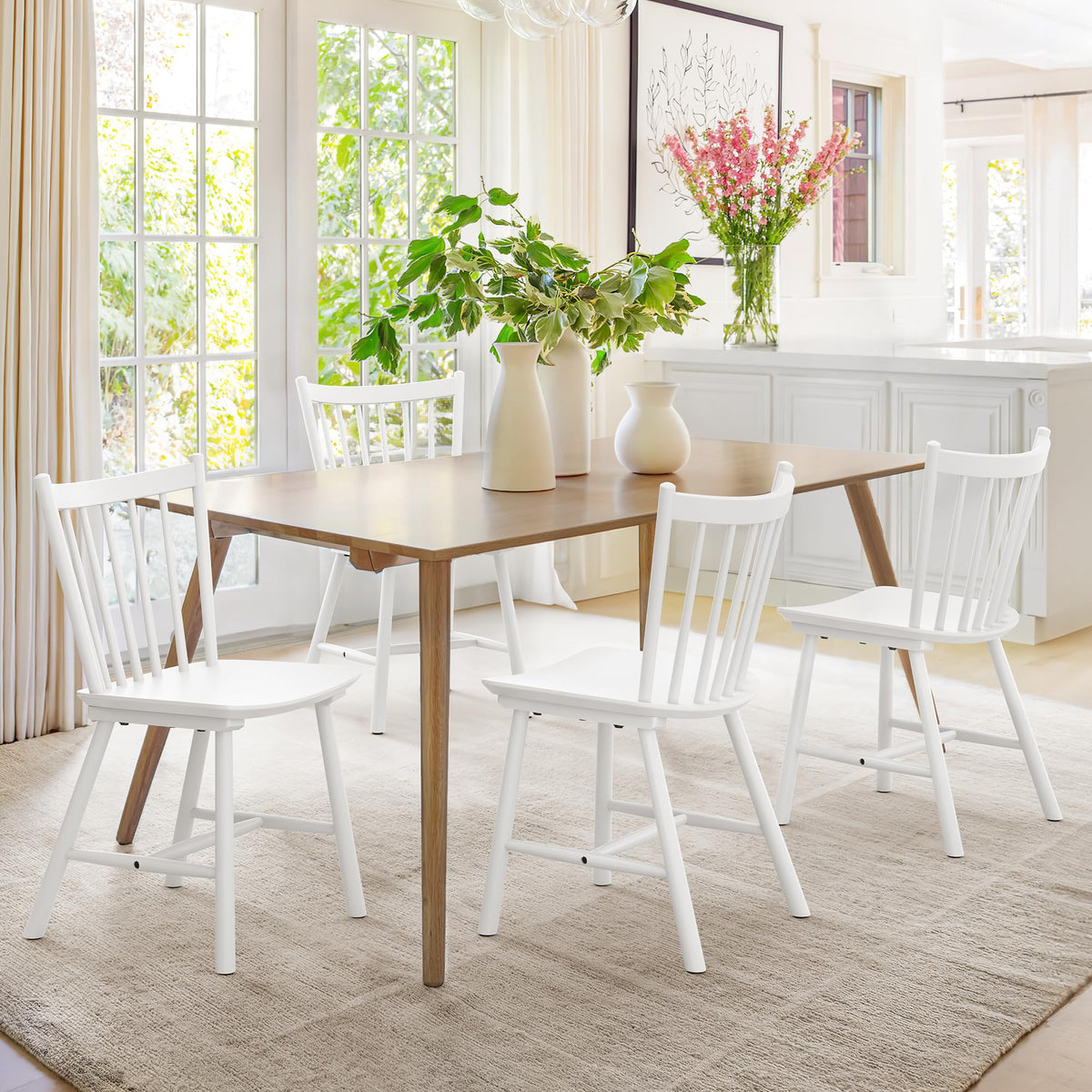 Lue Bona Upgraded Dining Chairs Set Of 4, Farmhouse Wooden Spindle Back Kitchen Chairs, Windsor Dining Chairs For Kitchen And Di