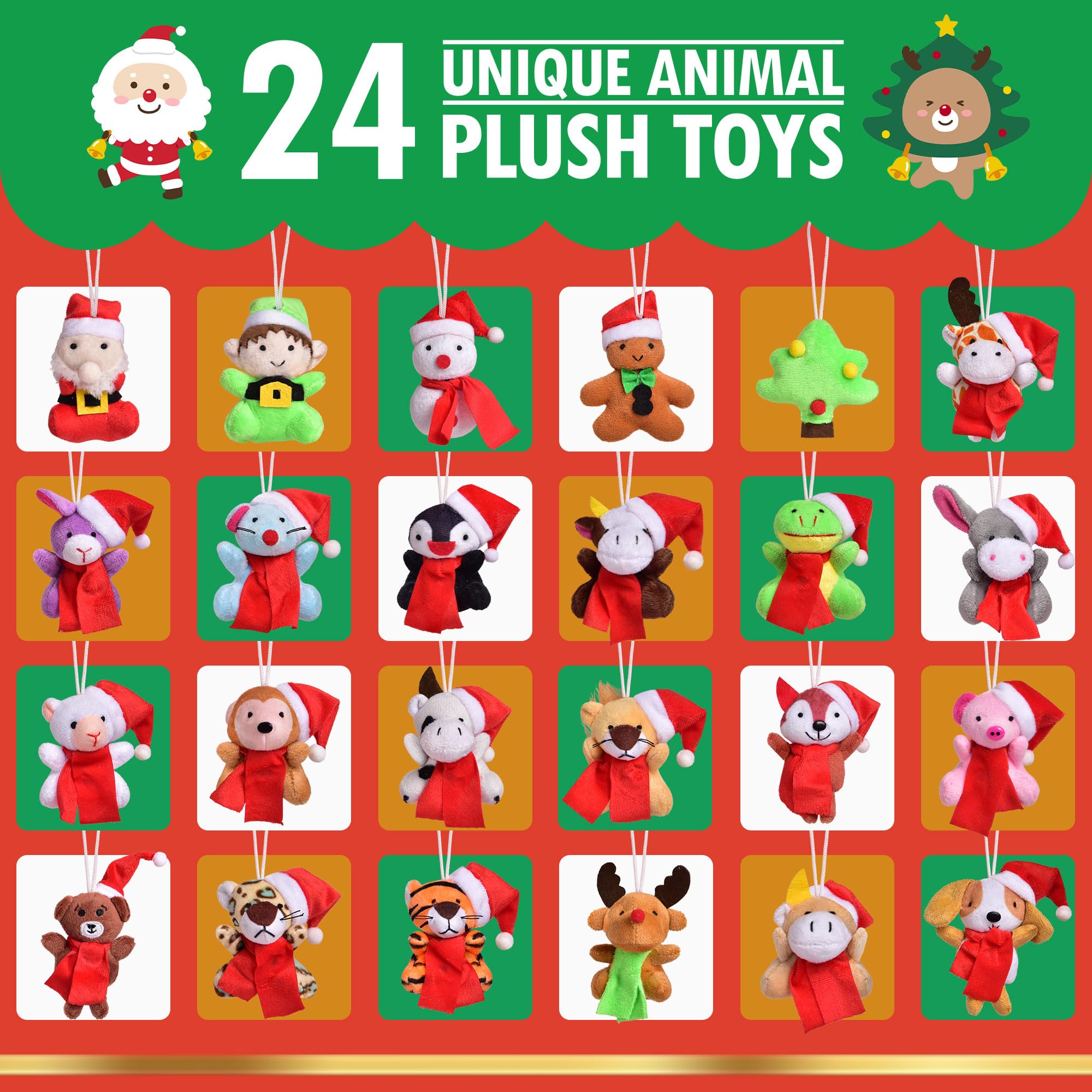 Fun Little Toys Mini Stuffed Animals Christmas Advent Calendar 2023 For Kids, Christmas Countdown Calendar With Assorted Mini An