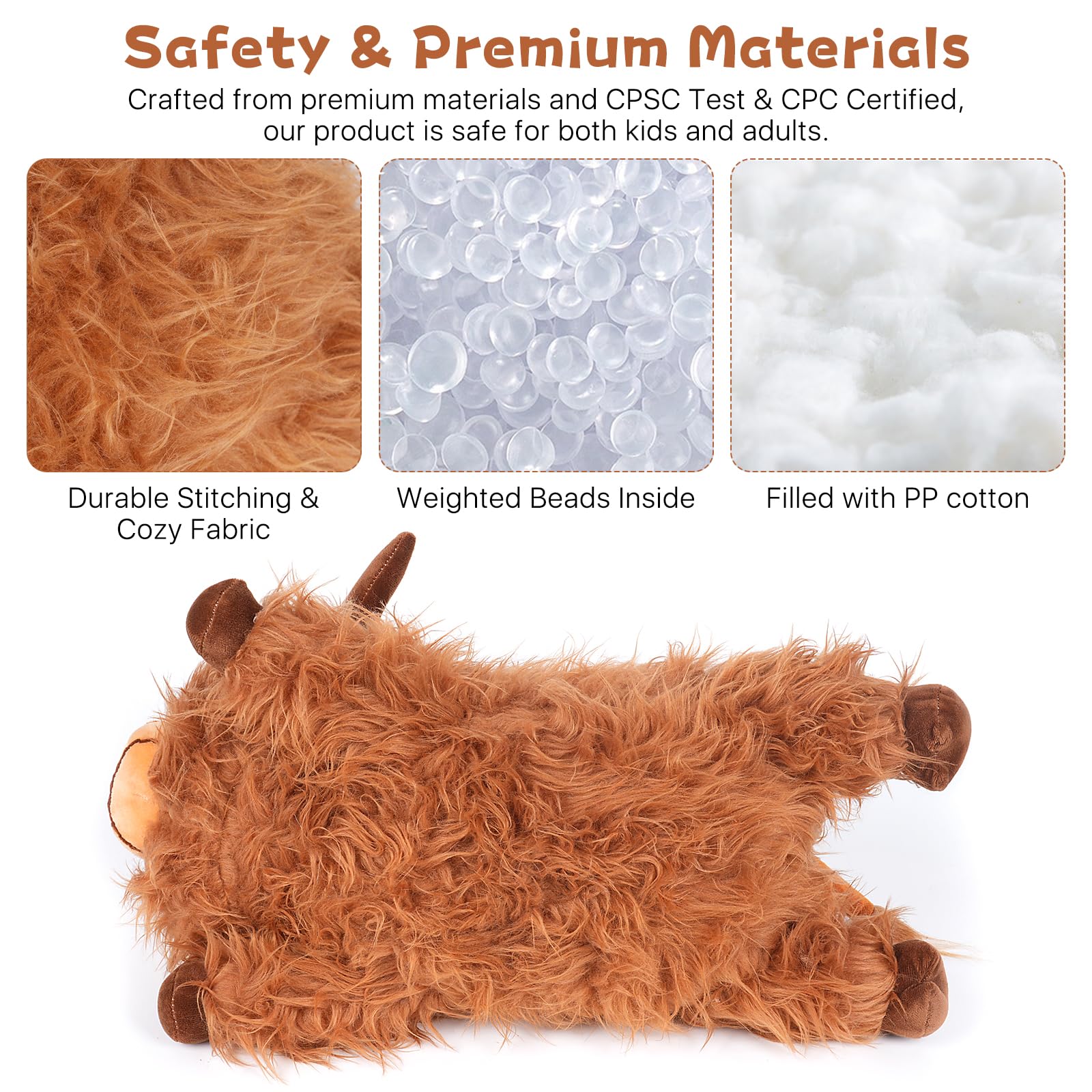 20    Weighted Highland Cow Stuffed Animals For Adults & Kids, 5Lbs Large Weighted Highland Cow Lap Animals Plush Gift For Valen