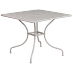 Flash Furniture Oia Commercial Grade 35.5" Square Light Gray Indoor-Outdoor Steel Patio Table with Umbrella Hole